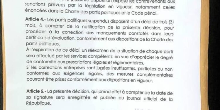 Suspension du RPG, de l’UFDG et du PRP : les motifs avancés par le MATD et les conséquences pour les partis